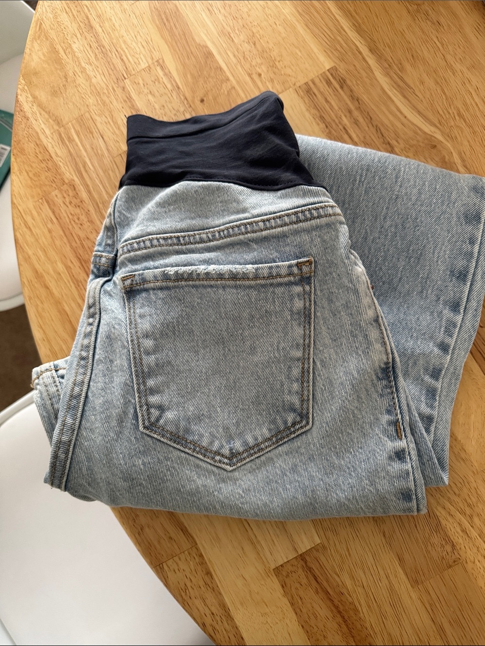 Light Wash Maternity Flare Jeans with Black Stretch Waistband